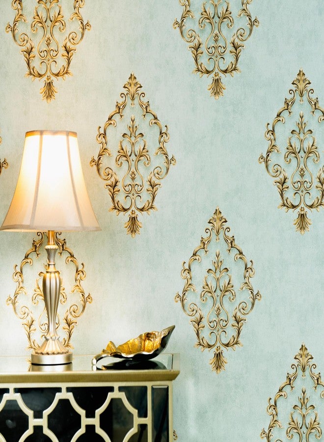 wolpin Non-Woven Wallpaper Non-Adhesive (53 x 950 CM) (Mint Green) | Classic Damask Design Wallpaper with Texture | Mint Green Decorative Wall Covering for Home (54.18 Sq Ft) - Image 2